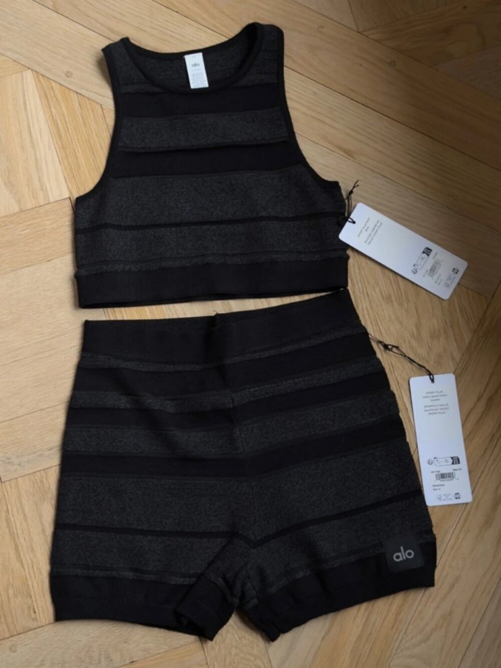 Alo Yoga Black Sport Play Knit Top & High-Waist Shorts Set S